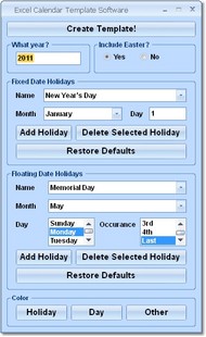 Excel Calendar Template Designer Software screenshot